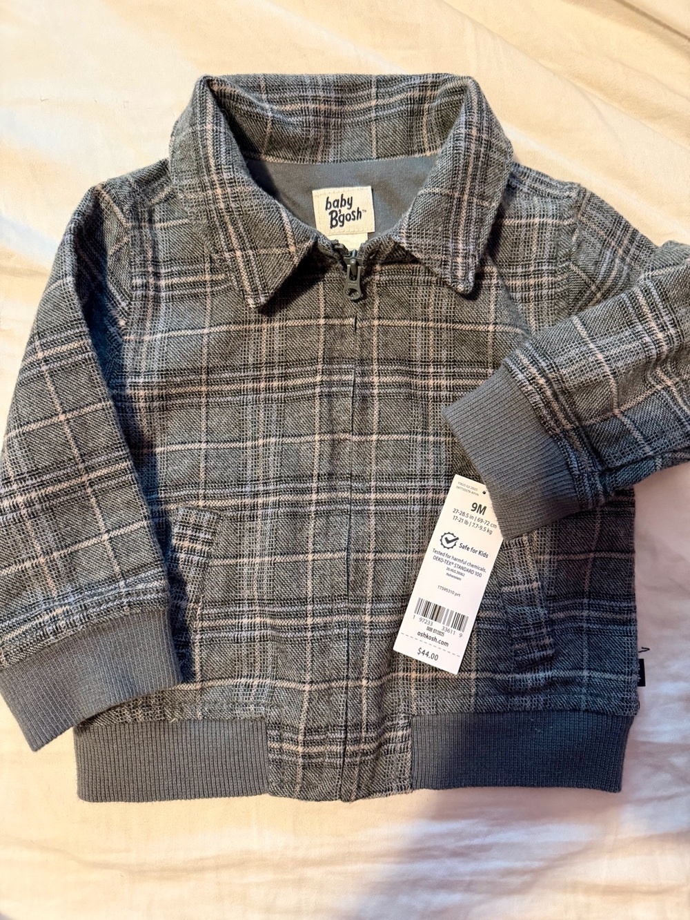 Baby Boy B'gosh Gray Plaid Zip Jacket